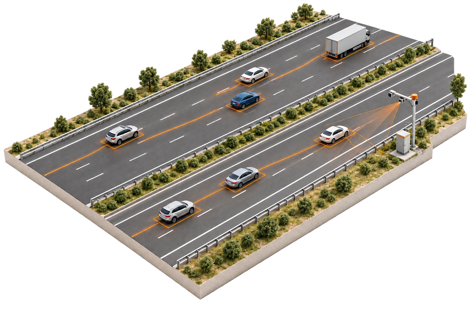高速公路视频感知、车辆识别与轨迹追踪场景示意